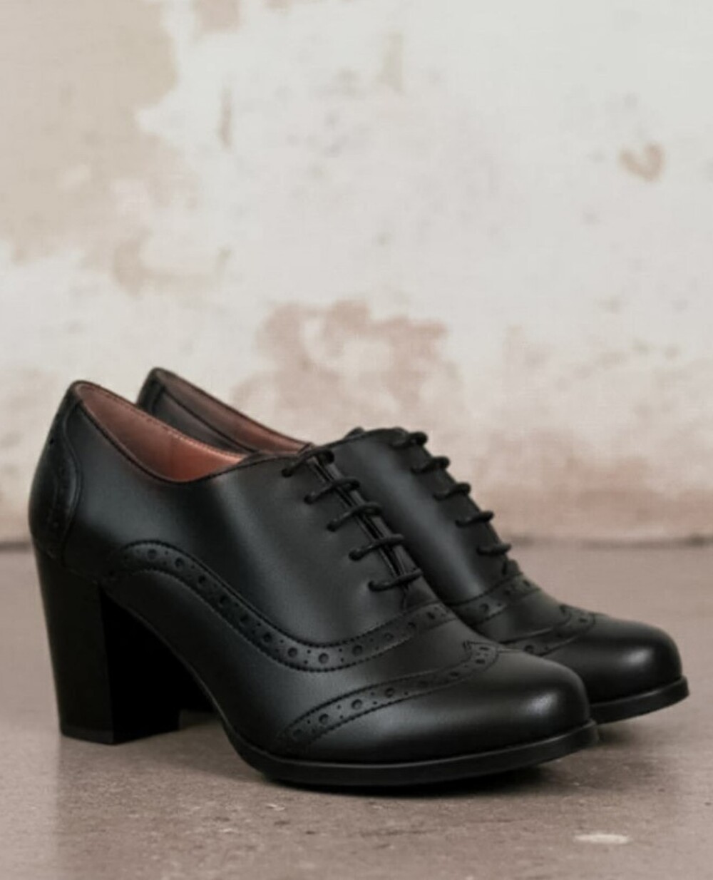 New Italian Leather Women's Stacked Block Heel Morgan Oxford Pump ~ Black